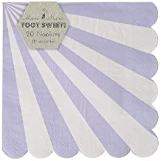 LAVENDER STRIPED SMALL NAPKINSPURPLE PARTY PAPER NAPKINS WITH SCALLOP SHELL EDGE, BIRTHDAY, BABY SHOWER & CELEBRATION TABLE DCOR, PACK OF 20 - Image 2